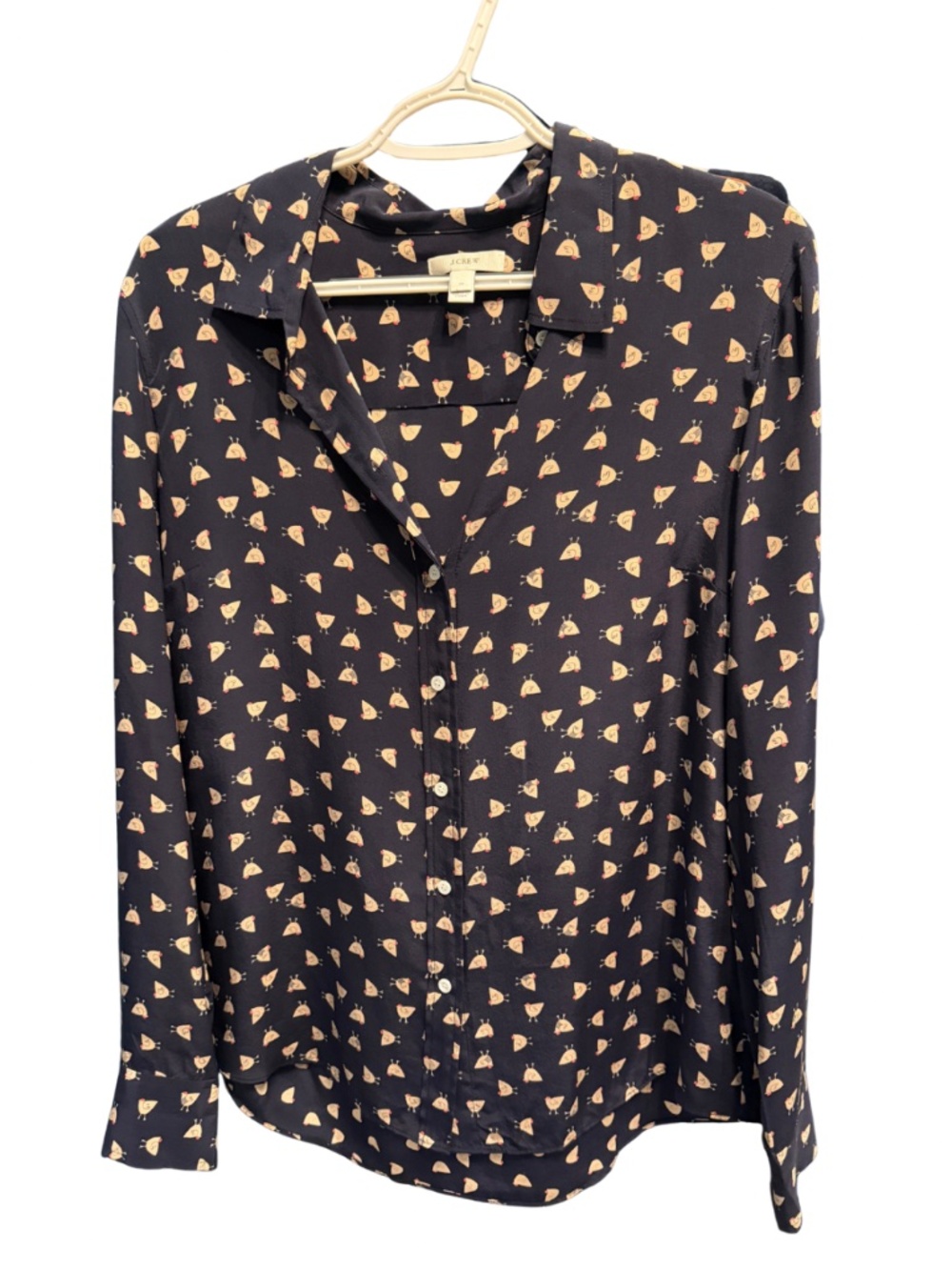 J Crew 100% Silk Women’s French Hen Long Sleeve Size 12
